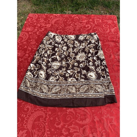 Kathie Lee Collection Brown Faux Wrap Skirt Size 12 Vintage Midi Floral‎ - Picture 2 of 6